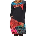 thumbnail image 1 of DYMADE Women Plus Size Irregular Patchwork Print Round Neck Long Sleeve Dress, 1 of 4