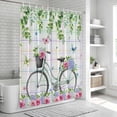thumbnail image 6 of Spring Shower Curtain, Waterproof Shower Curtains for Bathroom, Bicycles Botanical Leaves Rose Colorful Stripes Washable Fabric Bathtub Curtain Set Bath Decor with 12 Hooks 72"x78", 6 of 8
