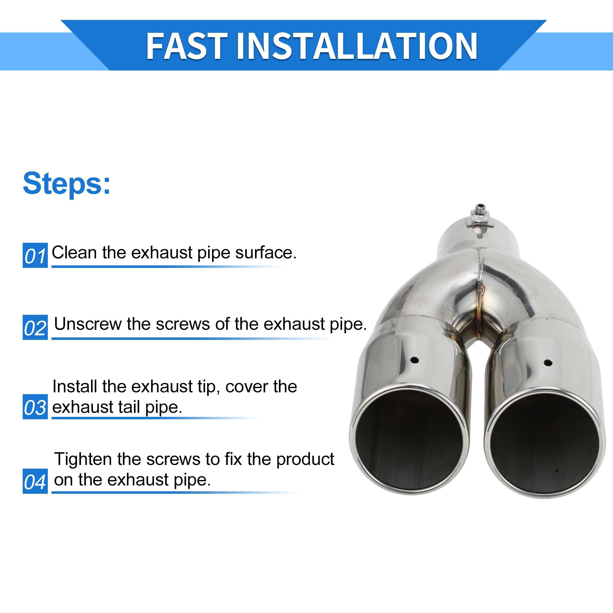 Unique Bargains 1 Pc Curved Slant Cut Dual Exhaust Tip 2.4" Inlet Stainless Steel Silver Tone