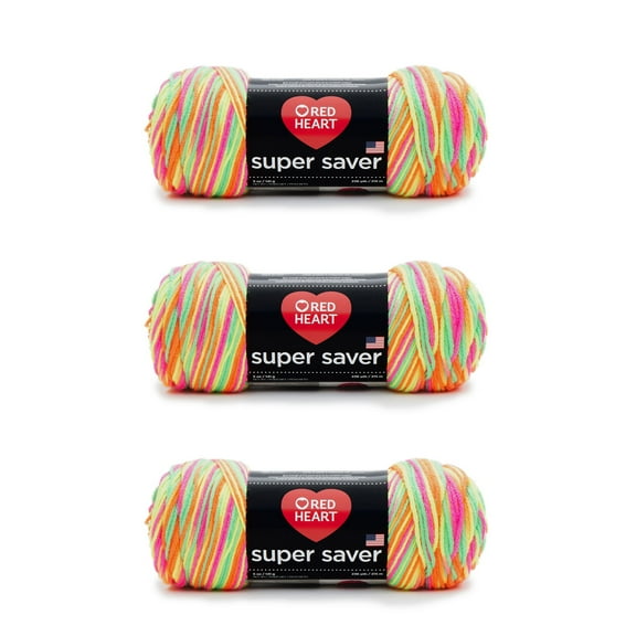 Red Heart Super Saver Day Glow Yarn - 3 Pack of 198g/7oz - Acrylic - 4 Medium (Worsted) - 364 Yards - Knitting/Crochet