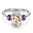 thumbnail image 3 of Gem Stone King 2.50 Ct Oval Peach Morganite Purple Amethyst 925 Sterling Silver Ring (Size 9), 3 of 6