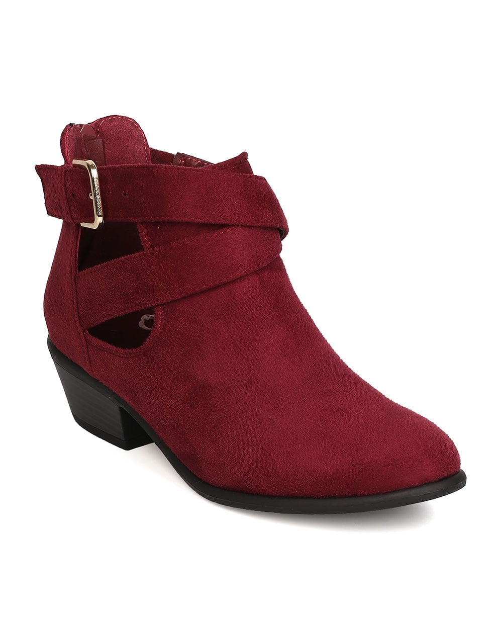 New Women Wild Diva Manny30 Faux Suede Cross Strap Cut Out Bootie