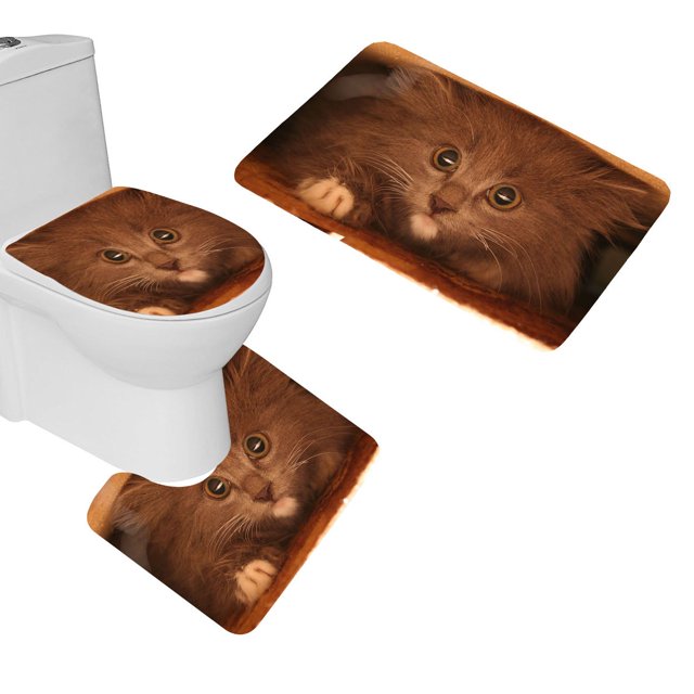 ABPHQTO Gatito Gato Peludo Escondido Juego de alfombras de baño de 3 piezas Alfombra de baño Alfombra de contorno y tapa de inodoro ABPHQTO Cont-CHAPPLE-14718