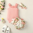 thumbnail image 4 of TAIAOJING Toddler Baby Girls Outfits Sleeveless Ribbed Romper Bodysuit Floral Prints Ruffles Shorts Headbands Cute Clothes Set For 9-12 Months, 4 of 8