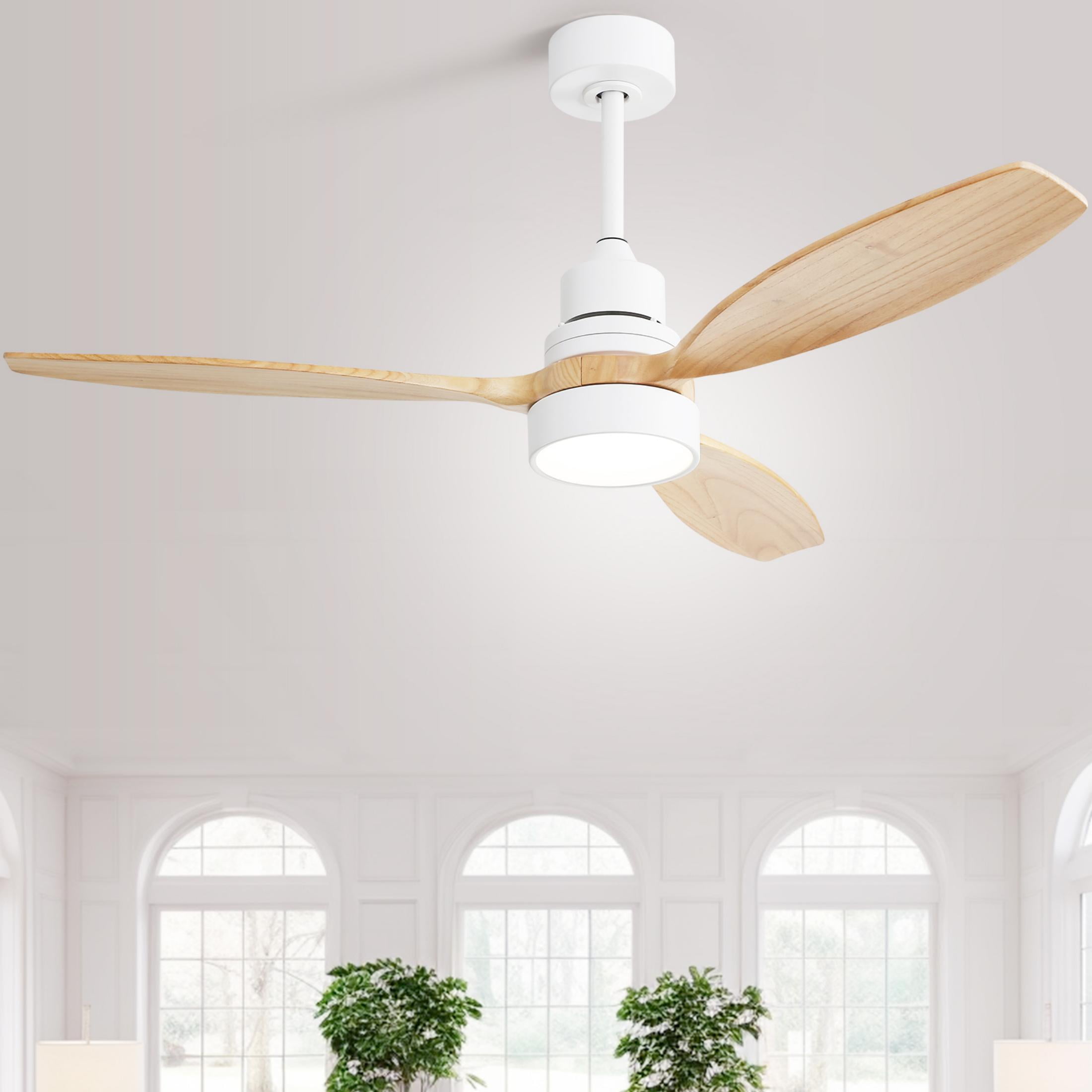 Sofucor Ceiling Fan with Lights, 52 Inch Mordern Wood Ceiling Fan with Remote for Indoor Farmhouse Bedroom Living Room Outdoor Patio Porch, Reversible DC Motor, Noiseless