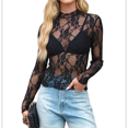 thumbnail image 1 of Blusa de de Larga para Mujer con Cuello Alto Transparente Flores Negras XL, 1 of 9