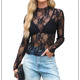 thumbnail image 1 of Blusa de de Larga para Mujer con Cuello Alto Transparente Flores Negras XL, 1 of 9