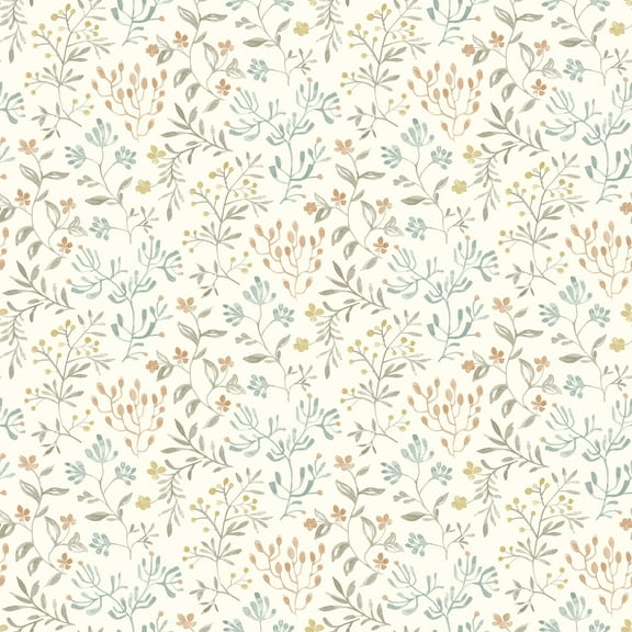 Chesapeake Tarragon Pastel Dainty Meadow Wallpaper, 20.5-in by 33-ft