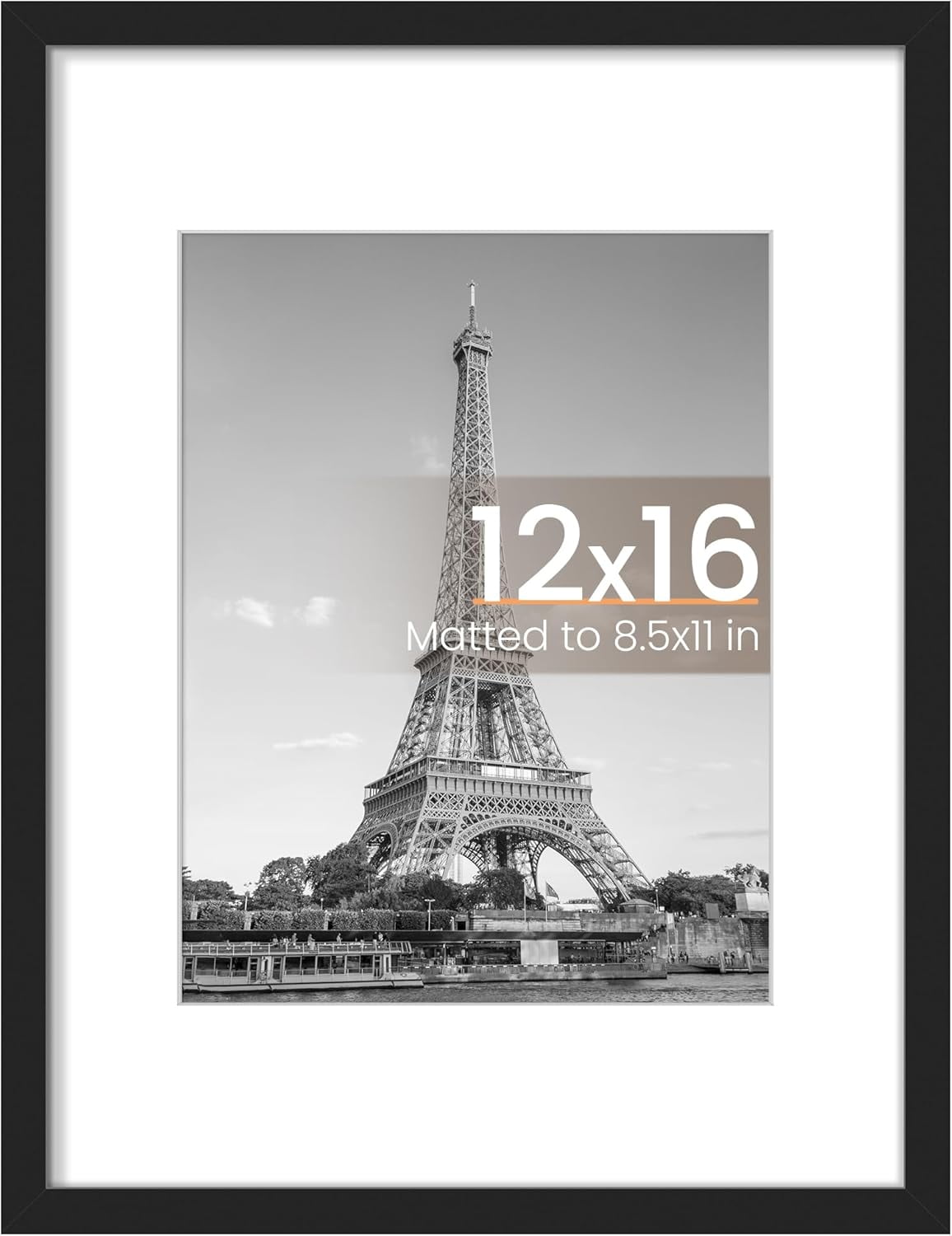 Maxxmarket 12 x 15 Frame, Display Pictures 9x12 with Mat or 12x15 Without, Wall Hanging Photo Frame, Black, 1 Pack