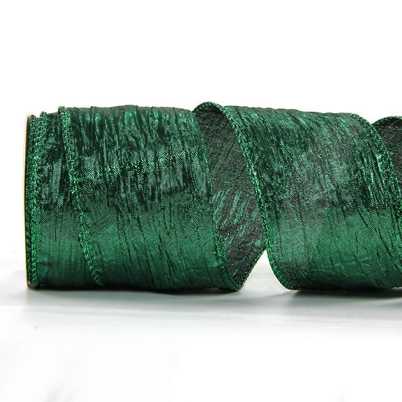 XmhyTop-A 10 Yards Wired Crinkled Ribbon, 6.3cm Wide Polyester Decorative Ribbon for Christmas, Gift Wrapping, Wreaths Wedding Decor,Dark Green