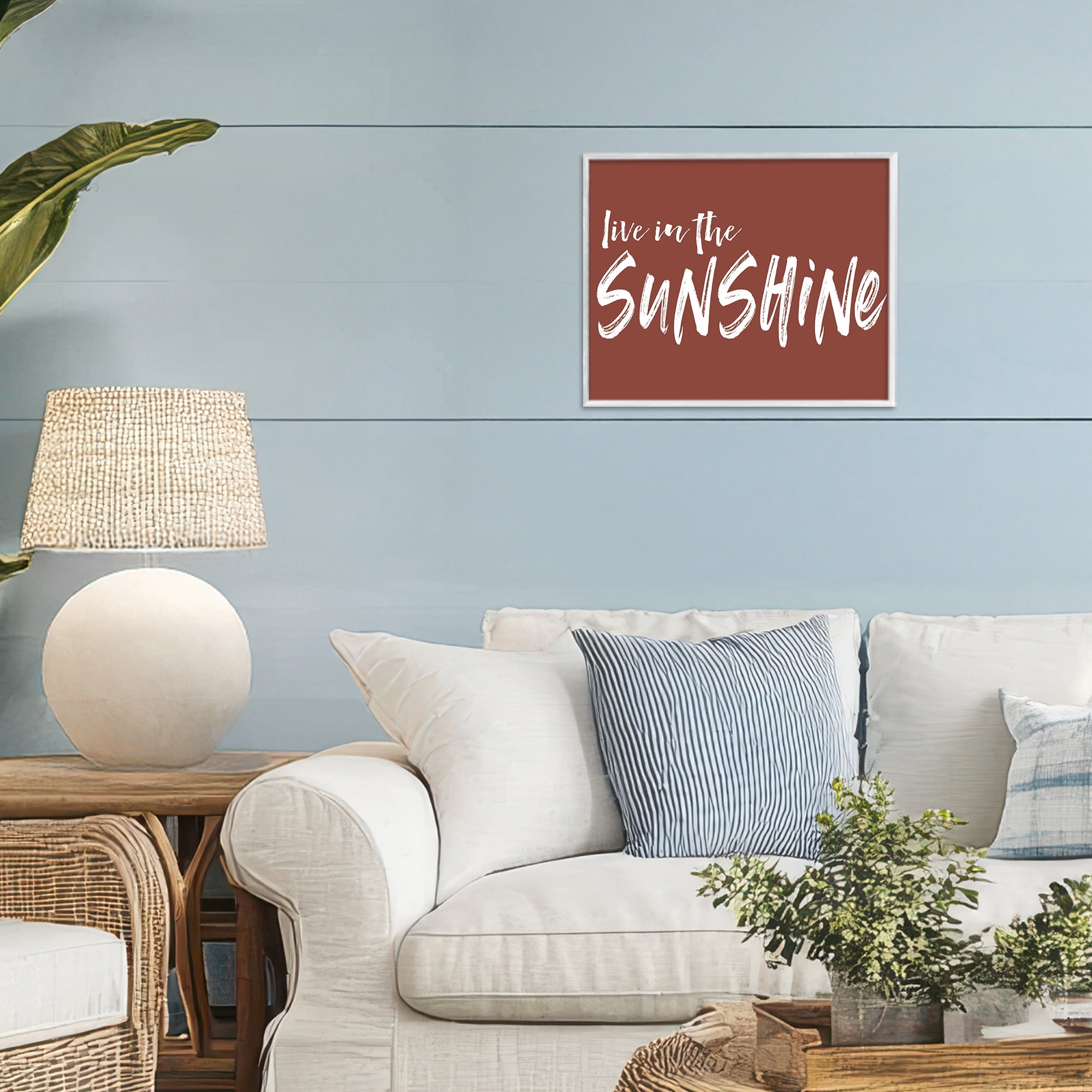 Live In The Sunshine Brown White Framed Giclee Art, design by Lettered and Lined