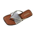 thumbnail image 2 of MLCDZ Women's Rhinestone Flat Sandals Open Toe Summer Glitter Beach Thong Slides Sparkle Dressy Outdoor Slip On Flip Flops Silver 41, 2 of 7