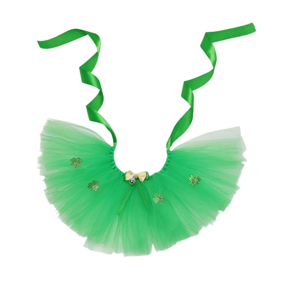 St Patricks Day Dog Costume St. Patty's Day Doggie Green Glitter Bow Headband and Dress, Shamrock Clothes (Dress)