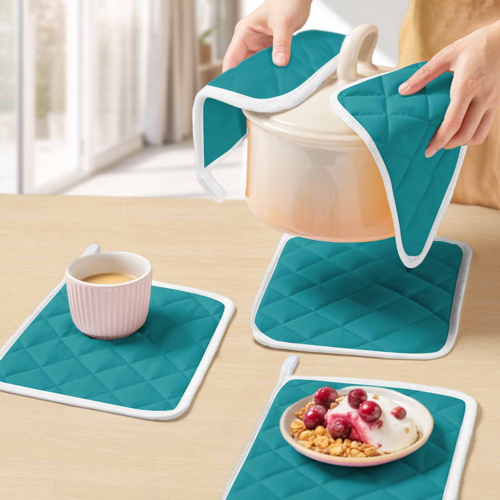 Teal Pot Holders for Kitchen Heatproof Potholder, 2 Pack Turquoise Pure Teal Hot Pads Multipurpose Oven Pads Cloth Potholders Trivet for Cooking and Baking