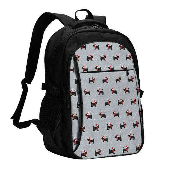 Balery Polka Dot Christmas Dog Mochila con carga USB para hombre y mujer - Mochila impermeable y antirrobo para portátil con puerto USB para viajes, trabajo, estudios y universidad