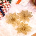 thumbnail image 4 of MINKUROW 20 Pieces Glitter Christmas Tree Ornaments Artificial Wedding Christmas Poinsettia Flowers for Festival Decoration (Gold), 4 of 7