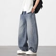 thumbnail image 2 of CHEEREAM Baggy Jeans For Mens Wide Straight Leg Button Waist Casual Denim Pants with Pocket Trendy Streetwear Fashion Daily Wear Loose Fit, 2 of 9