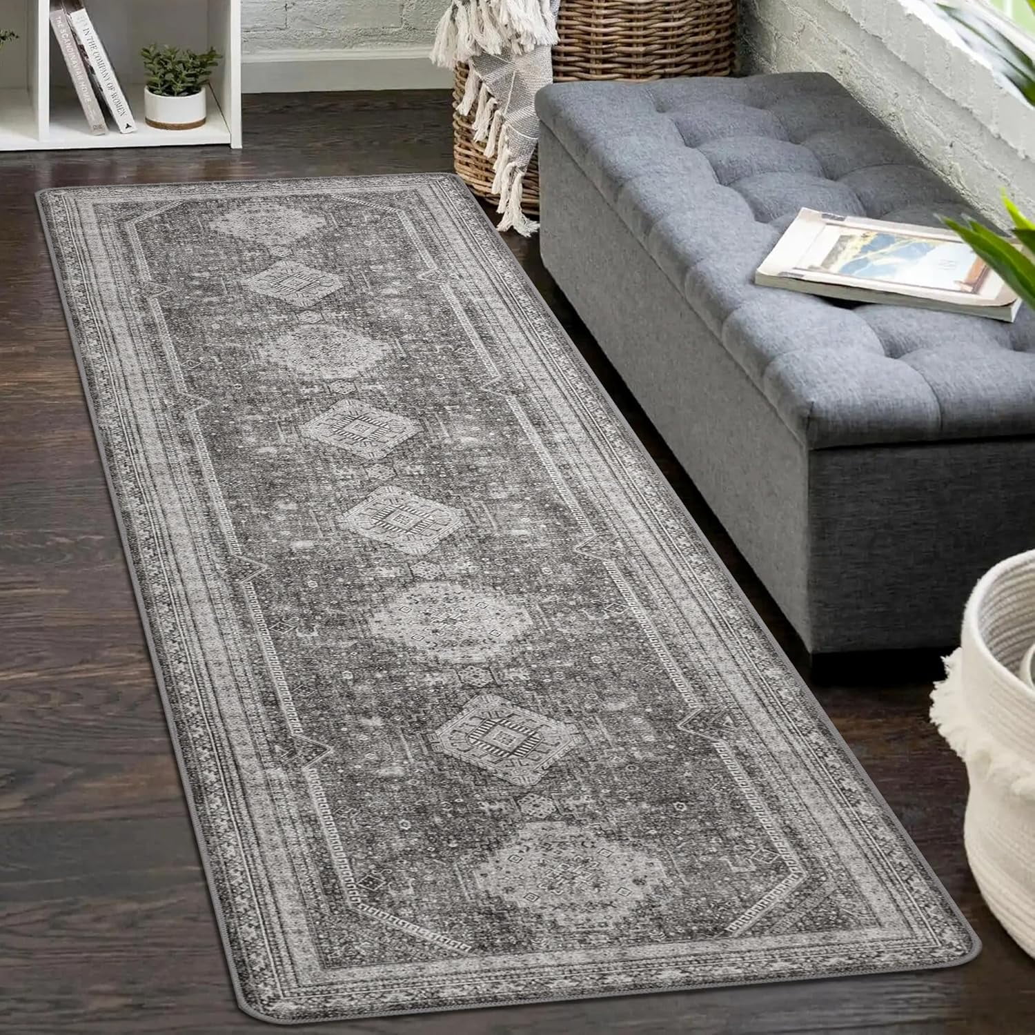 Tapis De Couloir Long Antidérapant 110 X 300 Cm - Lavable En Machine - Dos TPR - Polyester - Pour Cuisine, Entrée, Salon