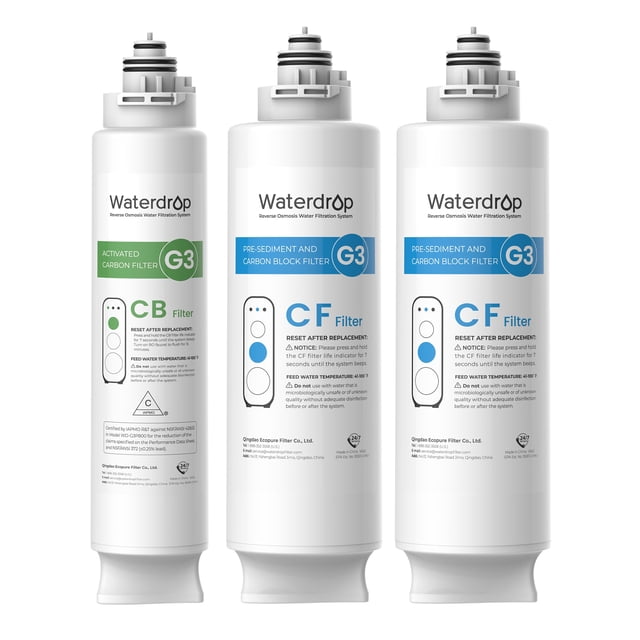 Filtro de repuesto Waterdrop G3, combinado de 1 año, 2 unidades WD-G3-CF y 1 filtro WD-G3-CB