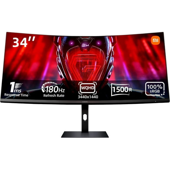 Curved Gaming Monitor 34-inch 180Hz High Reshed Rate 1ms Fast FreeSync Premium Professional Calibration 95% DCI-P3 100% sRGB* Low Blue Light Computer Screen Monitor Desktop Monitor