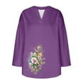 thumbnail image 4 of AnuYalue Women's Cotton Linen 3/4 Sleeve T-Shirts Alzheimer's Awareness Day V Neck Tunic Tops Cute Purple Floral Graphic Blouse Three Quarter Length Shirts Trendy T-Shirt V Neck Lightweight Tees, 4 of 4