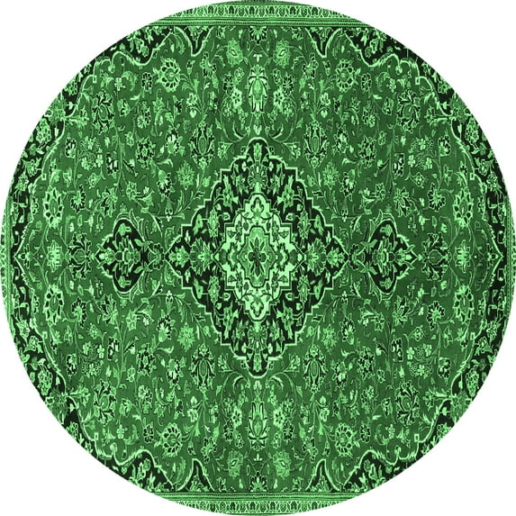 Ahgly Company Indoor Round Medallion Emerald Green Traditional Area Rugs, 4' Round