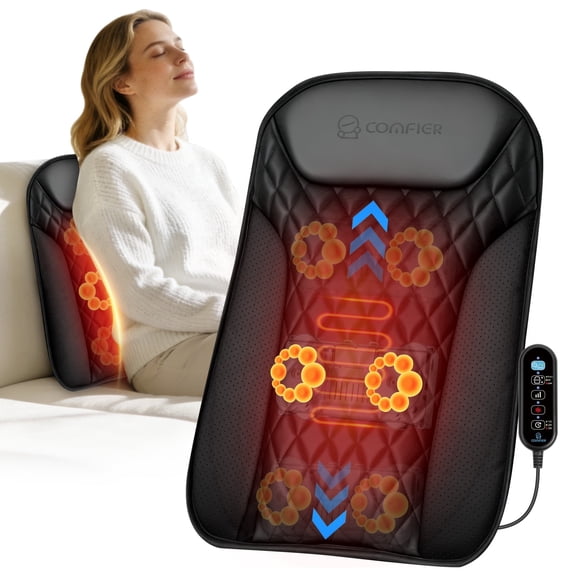 COMFIER Shiatsu Back Massager with Heat, Ultra-Slim Massage Chair Pad with 4D Deep Kneading, Up-and-Down Moving Massage Nodes for Full Back Relaxation, Office Chair, Sofa & Recliner