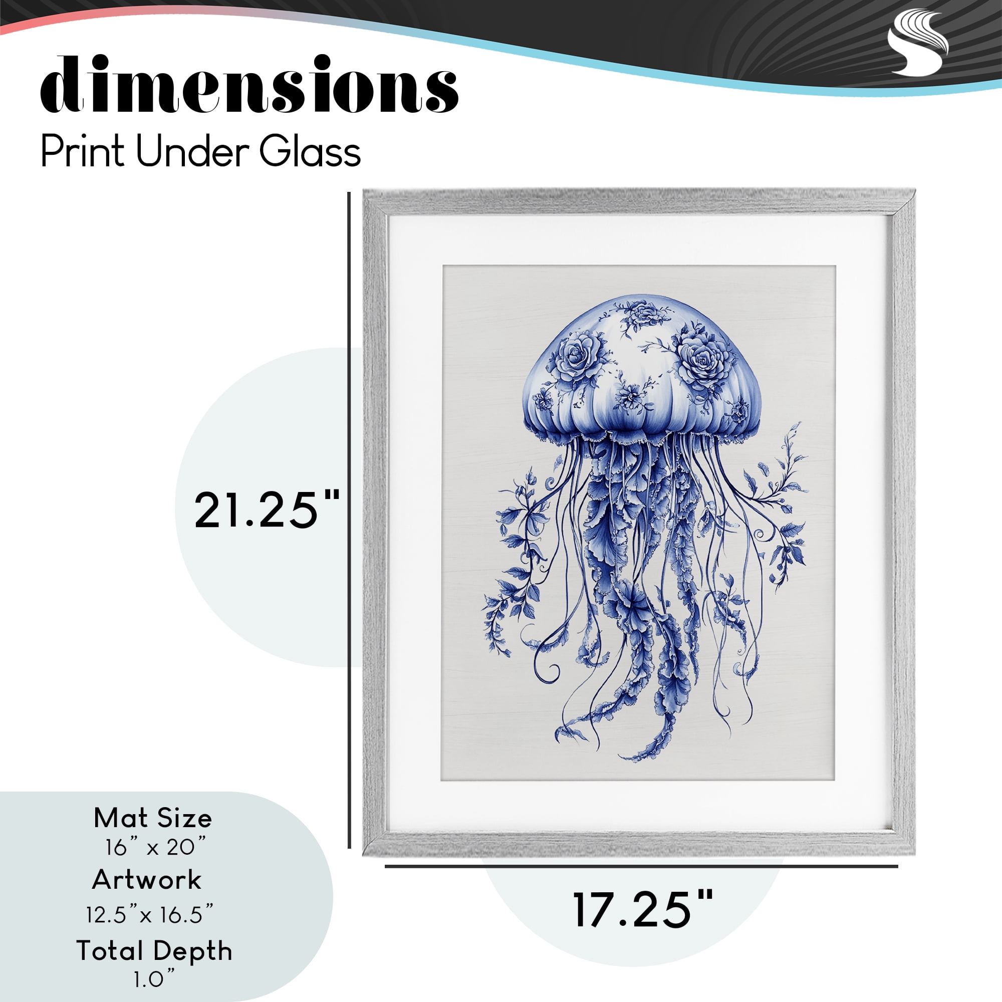 Funky Toile Jellyfish Gray Framed Print Under Glass, design by Lettered and Lined