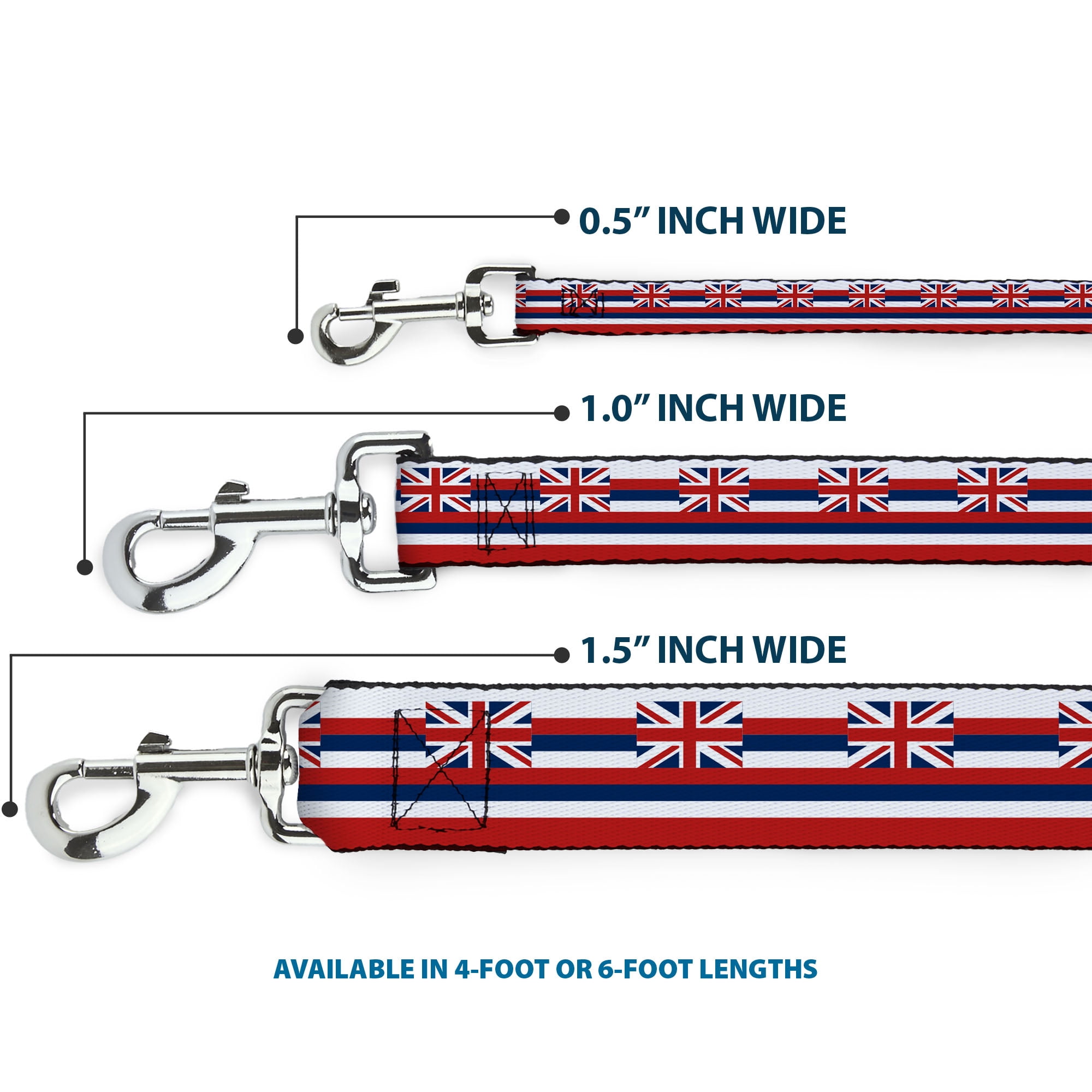 Buckle-Down Pet Leash, Dog Leash, Hawaii Flag Continuous Repeat, 6 Feet Long 1.0 Inch Wide