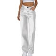 thumbnail image 6 of Leather Pants for Women 2026 Trendy Elastic High Waist Wide Straight Leg Casual Loose Leather Pants Slacks with Pockets, 6 of 8