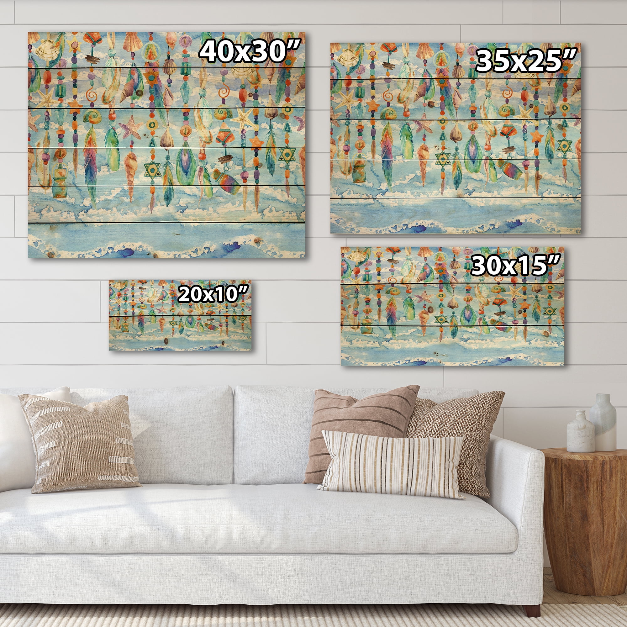 Designart 'Jewelry of Beads and Sea Shell' Traditional Print on Natural Pine Wood
