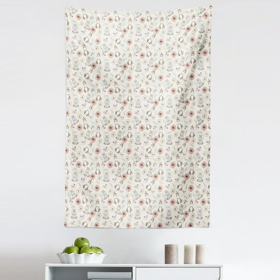 Hippo Tapestry, Background Themed Wildlife Animals and Flowers Petals Leaves Elements Print, Fabric Wall Hanging Decor for Bedroom Living Room Dorm, 5 Sizes, Multicolor, by Ambesonne