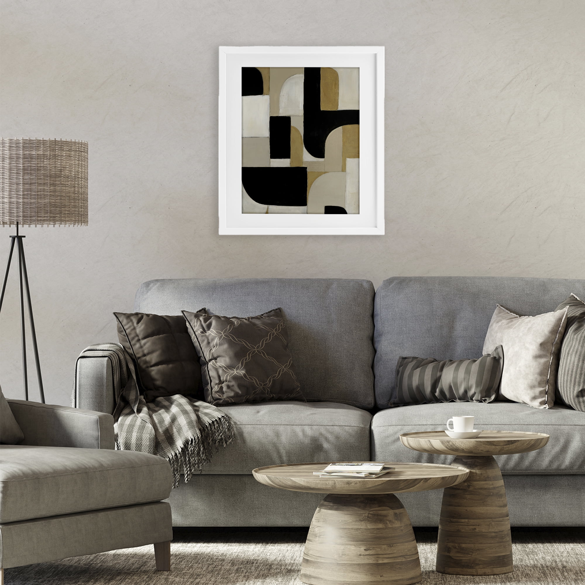 Stupell Industries Black & Neutral Shapes White Framed Print Under Glass, design by Kippi Leonard