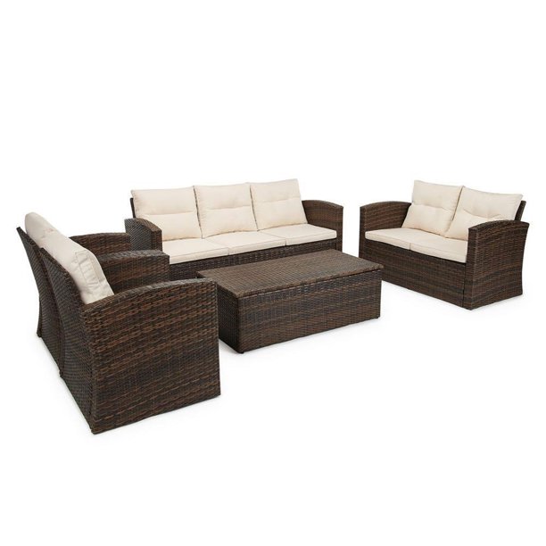 Edyo Living 5Piece Wicker Modular Patio Furniture Conversation Set
