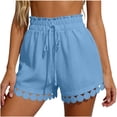 thumbnail image 2 of ClodeEU Women's High Waist Ruffle Hem Shorts,Cute Summer Casual Beach Pants with Pockets Blue,Women's Plus XXL, 2 of 7