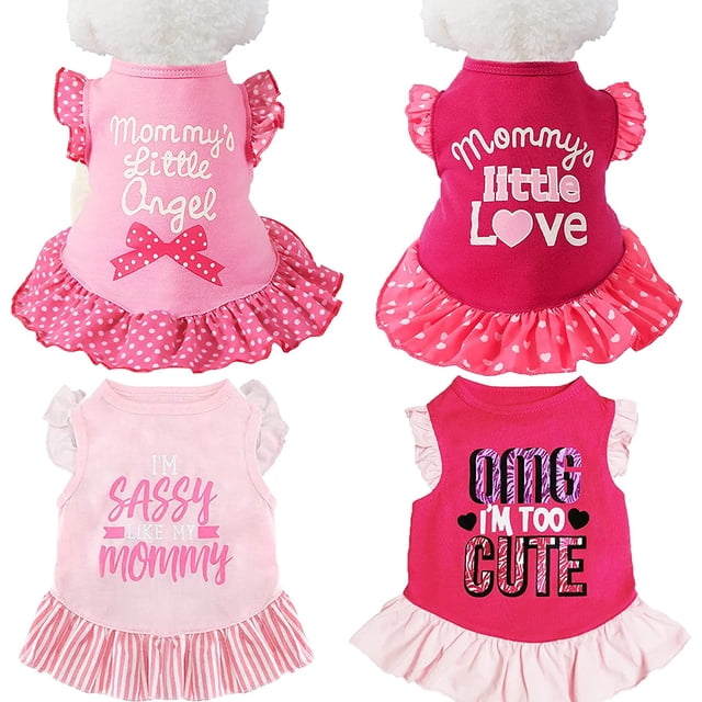 4 piezas de vestido para perro, ropa para perro, camisa para cachorros, ropa para perros pequeños y gatos (ángel rosa, S (5-8 libras))