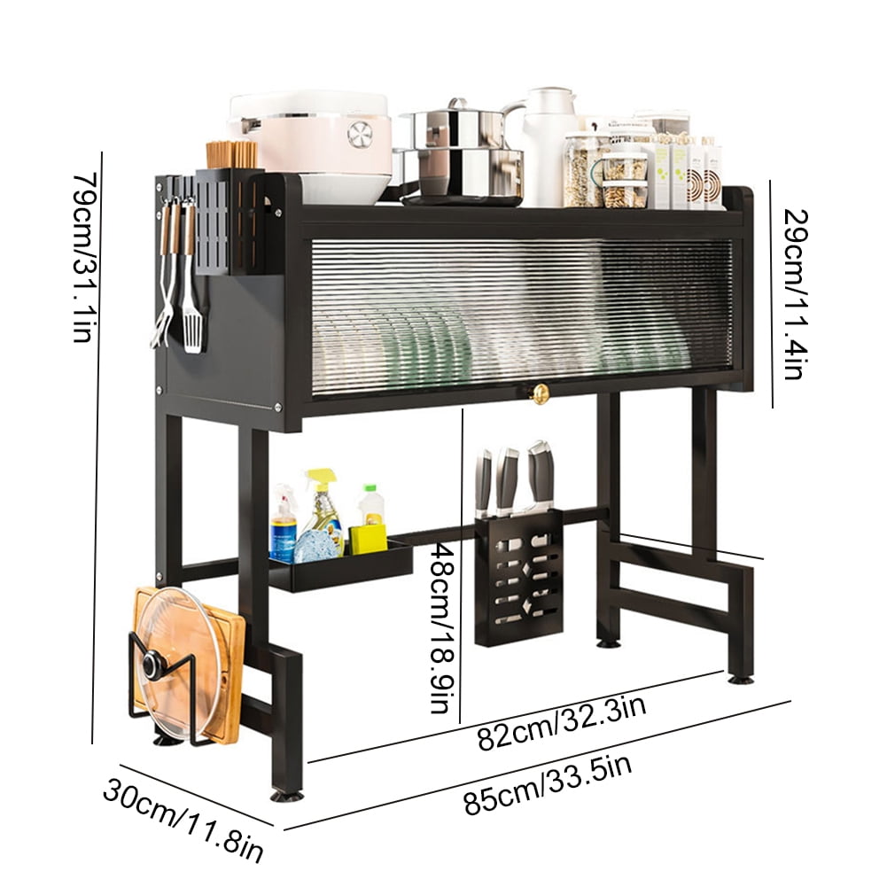 3-Tier Dish Drying Rack, 33.5" Over Sink Dish Rack for Small Kitchen, Space-Saving Dish Rack with Cover, Baskets, Utensil, Large Sink Storage Organizer Black
