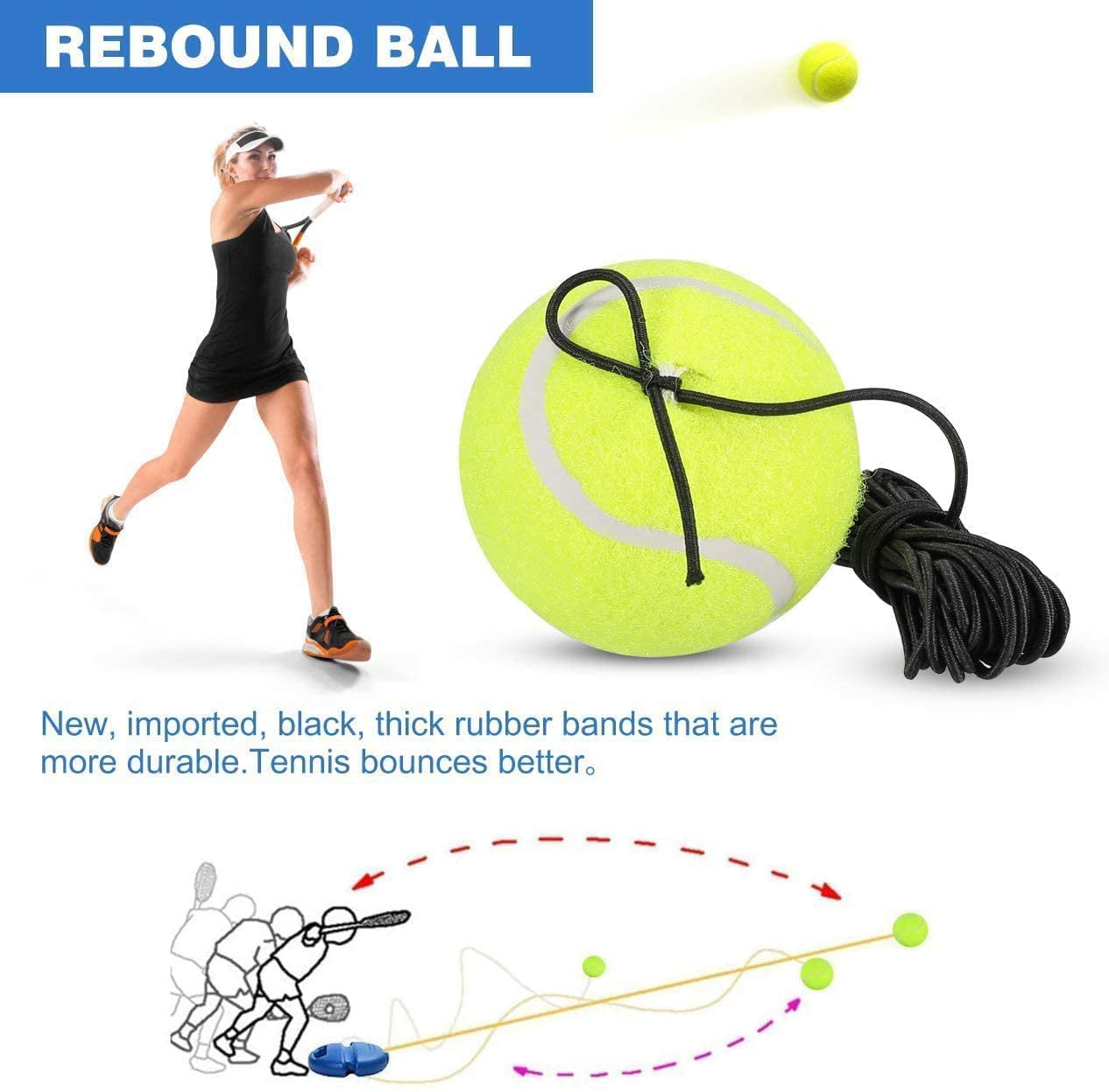 Meidong Tennis Trainer with 2 Rebound Balls Blue Weighted Base New in Box Sport 