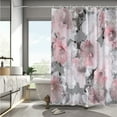 thumbnail image 3 of Cortina de ducha con diseño floral rosa, peonías en gris y blanco, juego de cortinas de ducha para baño con 12 ganchos, 183 x 183 cm, diseño abstracto de flores exuberantes, tela impermeable., 3 of 6