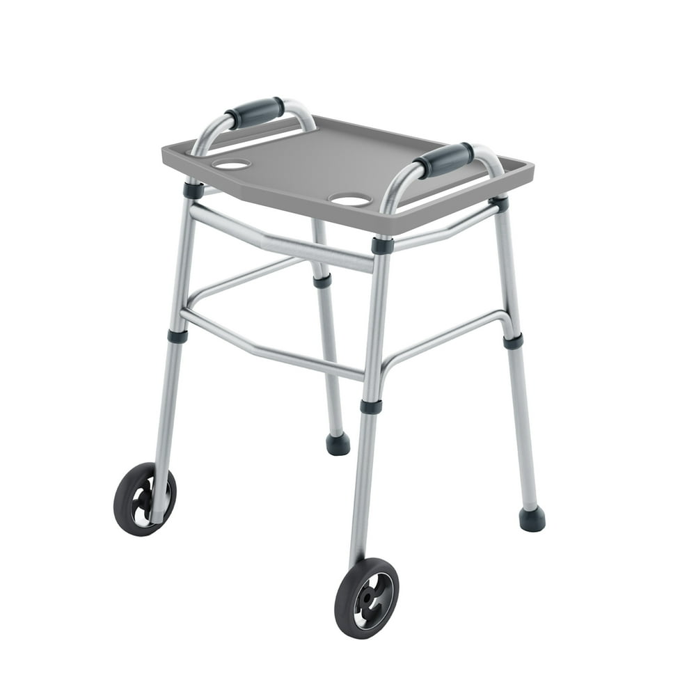 Walker Tray in Gray With 2 Cup Holders, Fits Most Standard Walkers by