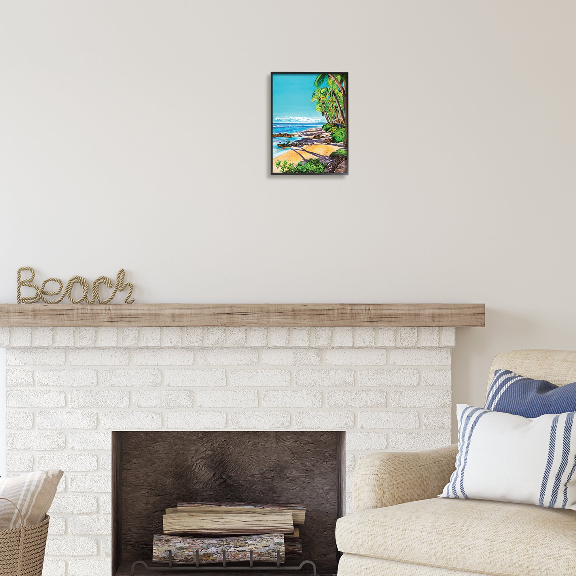 Stupell Industries Tropical Shore Landscape Nature Painting Black Framed Art Print Wall Art, 11 x 14