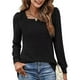 thumbnail image 3 of Camiseta con cuello cuadrado para mujer, Tops de manga larga plisados de Color puro informal de moda para ir de compras en el trabajo, negro M, 3 of 7