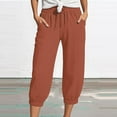 thumbnail image 2 of Lenpel Capri Pants for Women Soft Casual Elastic High Waisted Tapered Cropped Trousers Loose Summer Capris with Pockets, 2 of 5