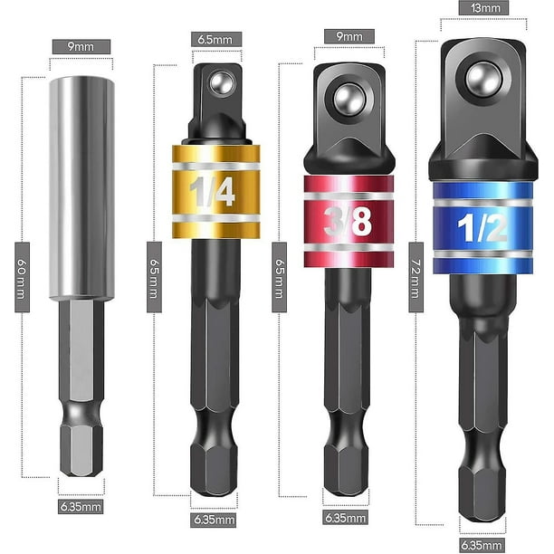 Impact Driver Socket Adapter Set With Magnetic Extension Bit