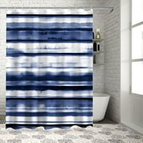 Nautical Blue Abstract Stripes Fabric Shower Curtains for Bathroom, 36x72inches Long Shower Curtain Set with Hooks, Polyester Waterproof Bathroom Curtains Accessories for Women Men Kids, Navy White
