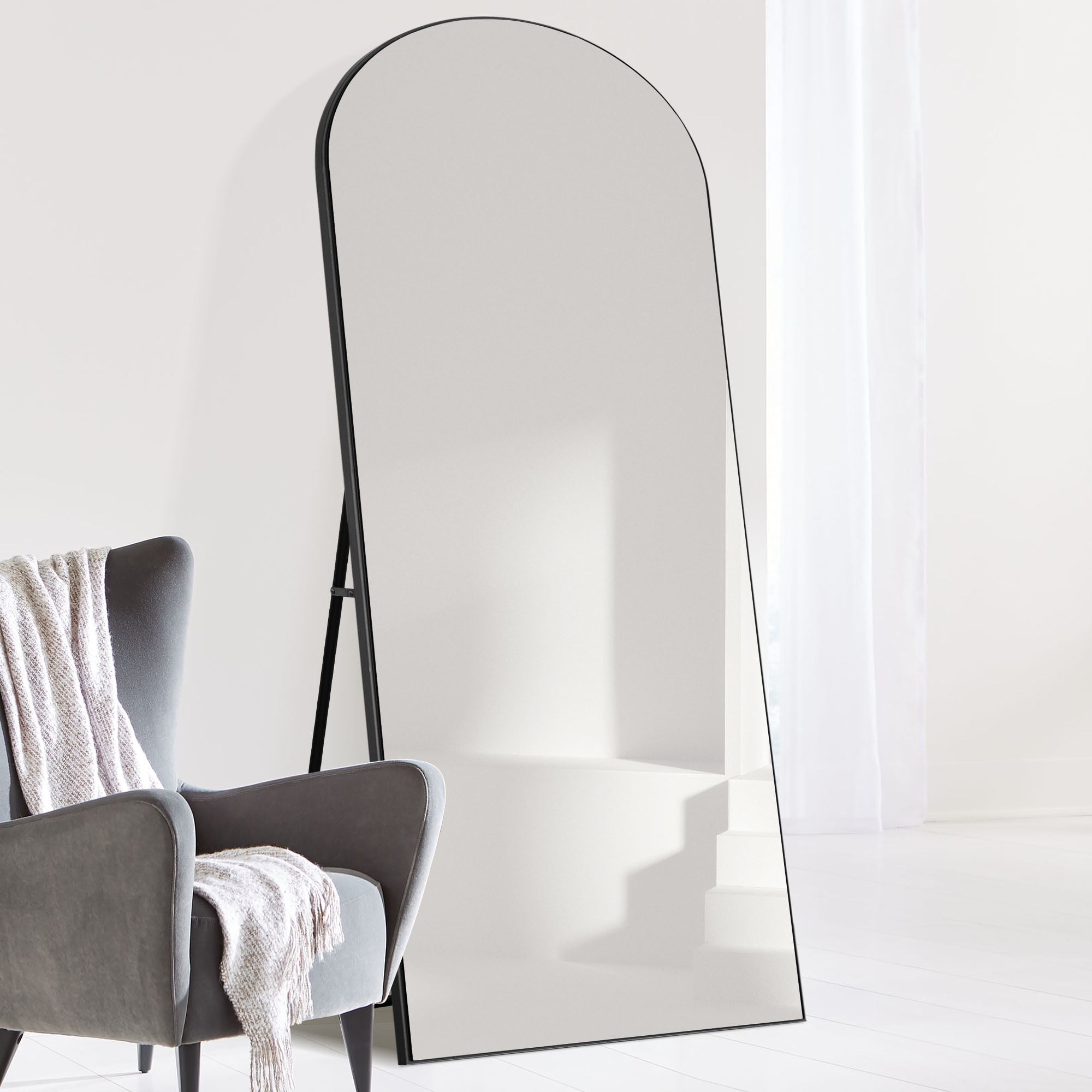 71"x28" Arched Aluminum Allou Frame Modern Full Length Mirror Floor Mirror,Black