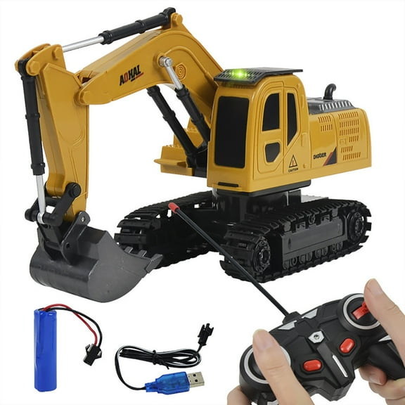 EclipseJewels 1:24 Scale 6-Channel Remote Control Excavator, Alloy Construction Truck Toy with Simulation Functions (Battery Installed), RC Vehicle for Collectors and Hobbyists,Yellow