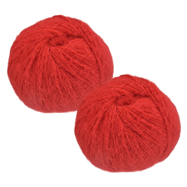 Uxcell Mezcla de Lana y Acrílico Hilo de Pila Larga 2 Madejas Hilo de Mohair Peso Encaje para Tejer Guantes Sombreros Calcetines Bufandas, Rojo