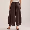 thumbnail image 5 of OIOLOYJM Cropped Pants for Women High Waisted Drawstring Lace-Hem Wide Leg Pants Casual Summer Boho Beach Lounge Trousers with Pockets Coffee M, 5 of 6