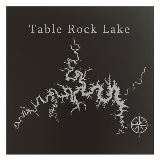 Table Rock Lake Map 24x24" Black Metal Wall Art Office Decor Gift Engraved Arkansas Missouri